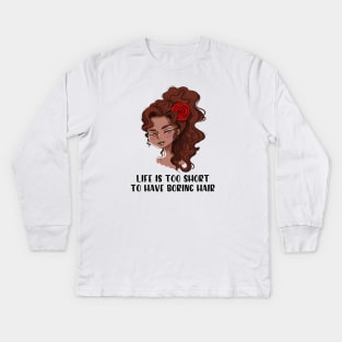 Curly Hair - black lady Kids Long Sleeve T-Shirt